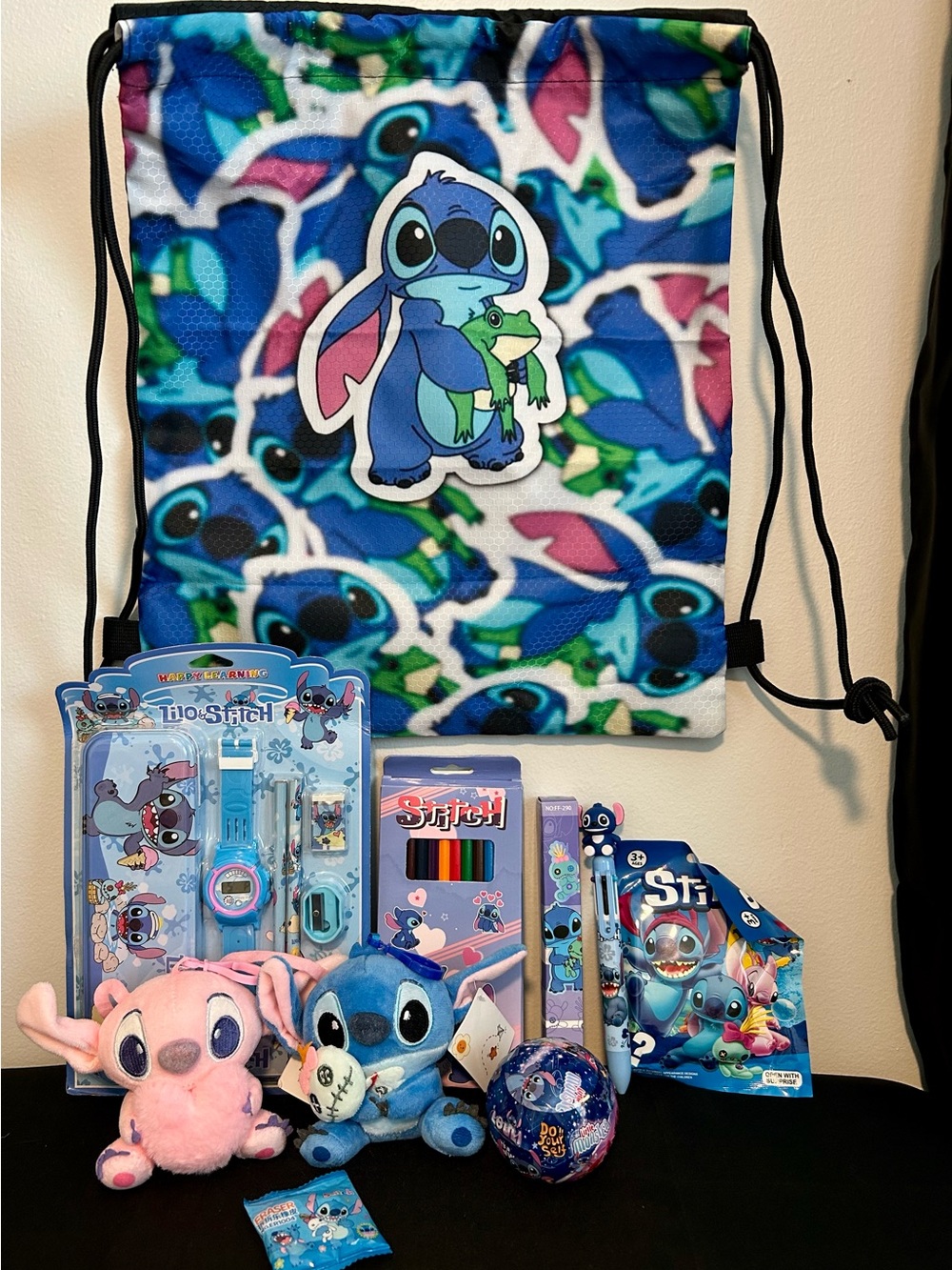 Stitch Kids Drawstring Backpack and Toy Set